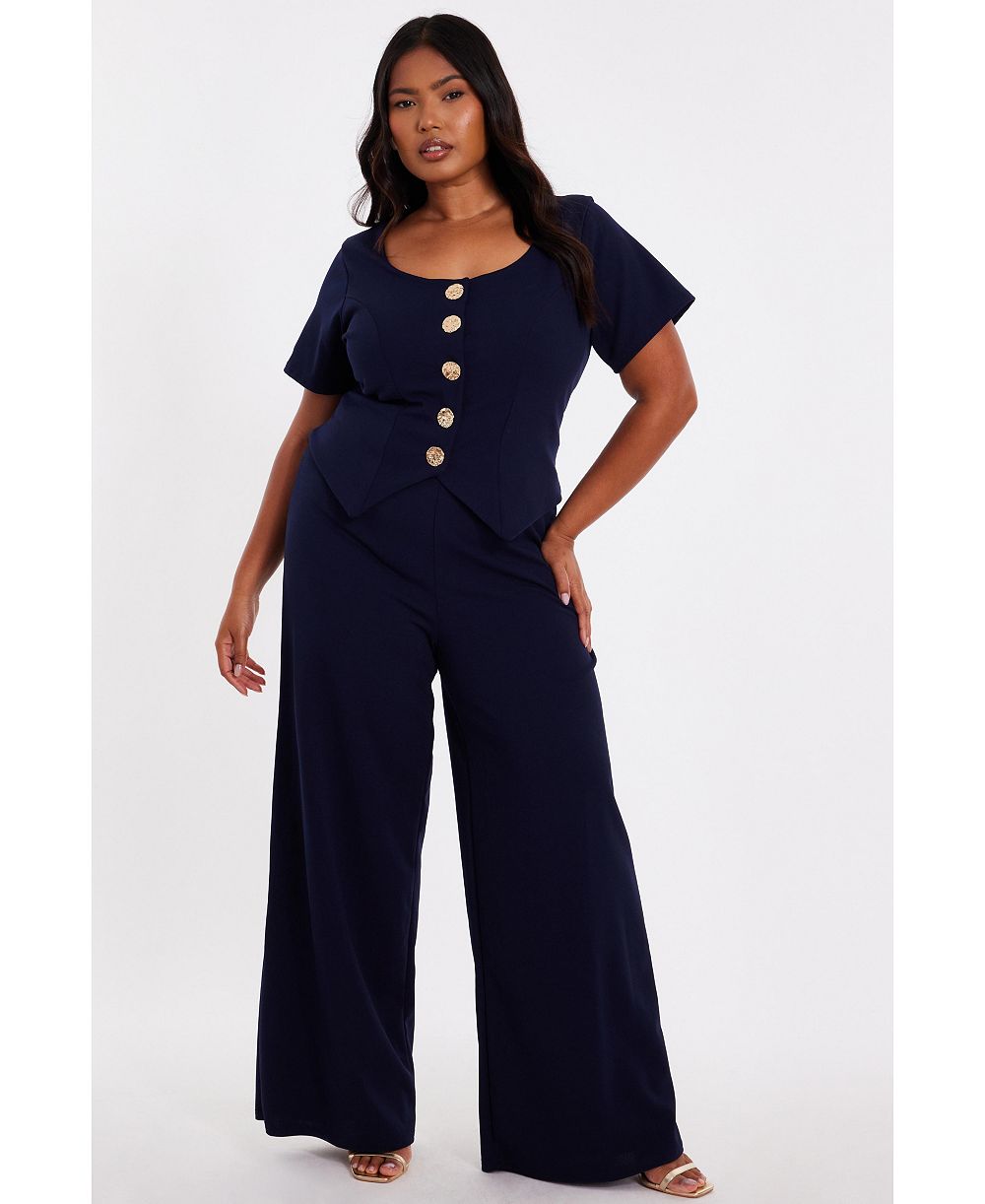 QUIZ Women's Plus Size Palazzo Button Front Jumpsuit