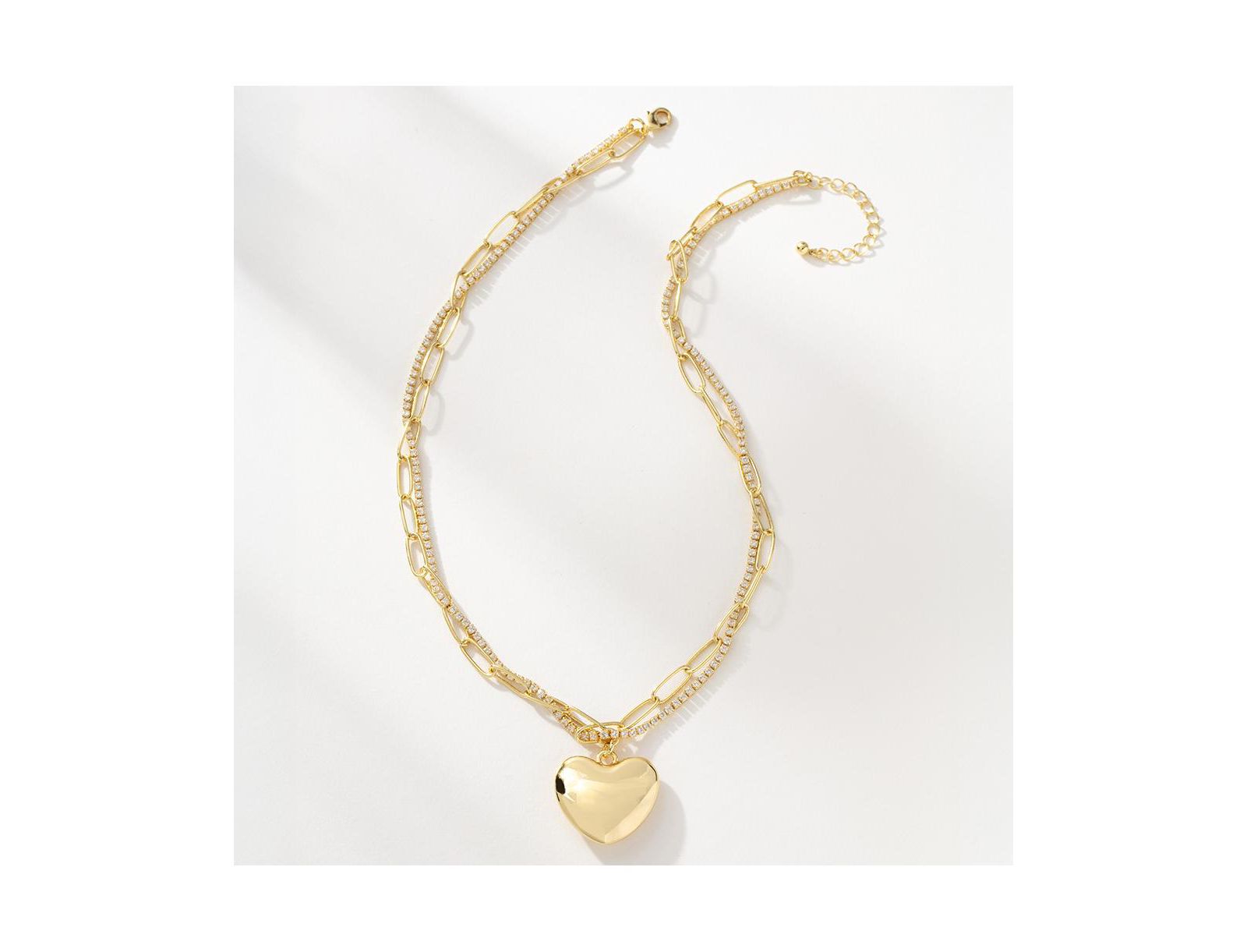Uncommon James ожерелье с переплетенной цепочкой и сердцем, позолота 14k, кубический цирконий, 18" + 2" удлинитель