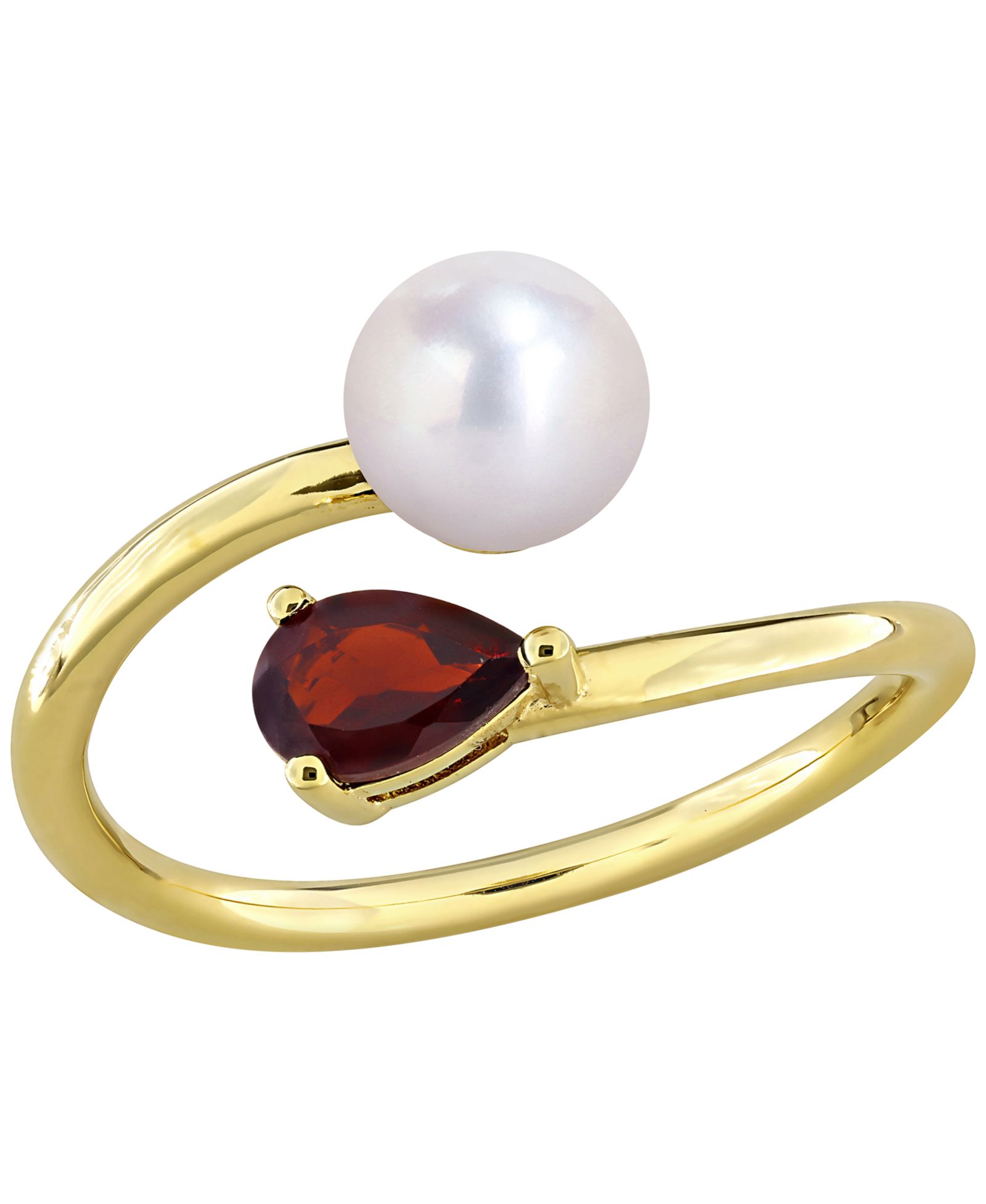 Кольцо с культивированным речным жемчугом и гранатом (1/2 ct. t.w.) из стерлингового серебра с напылением 18k Gold