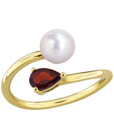 Cultured Freshwater Pearl & Garnet Ring (1/2 ct. t.w.) in 18k Gold-Plated Sterling Silver