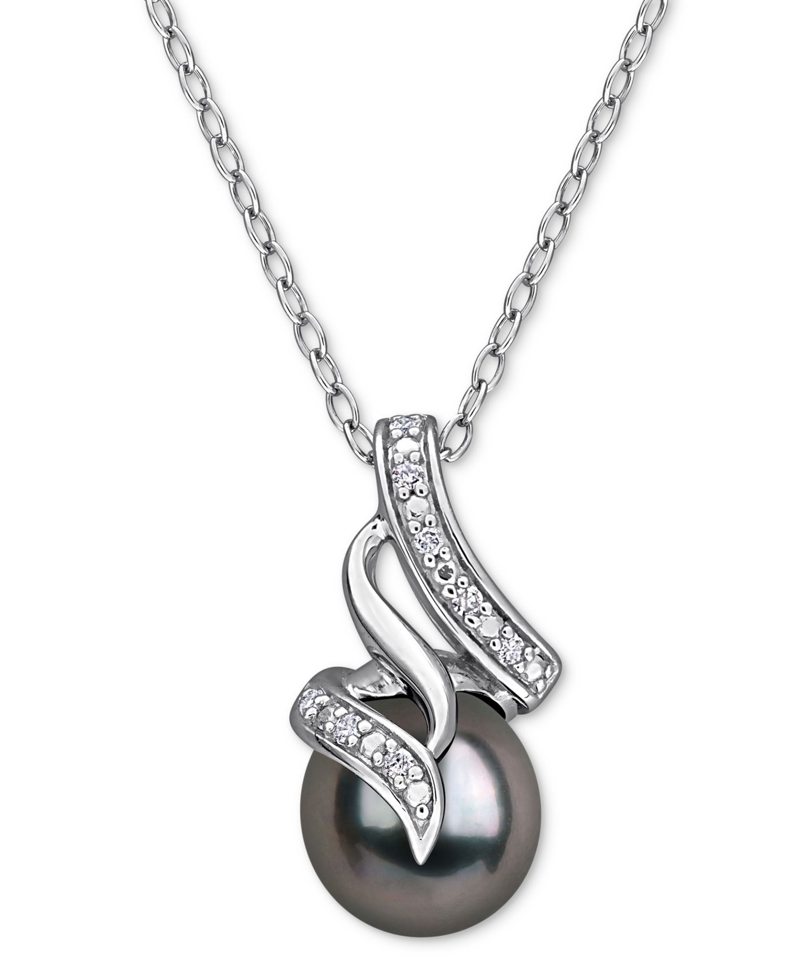 Ожерелье Macy's Cultured Black Tahitian Pearl (8mm) & Diamond (1/20 ct. t.w.) Swirl 18"