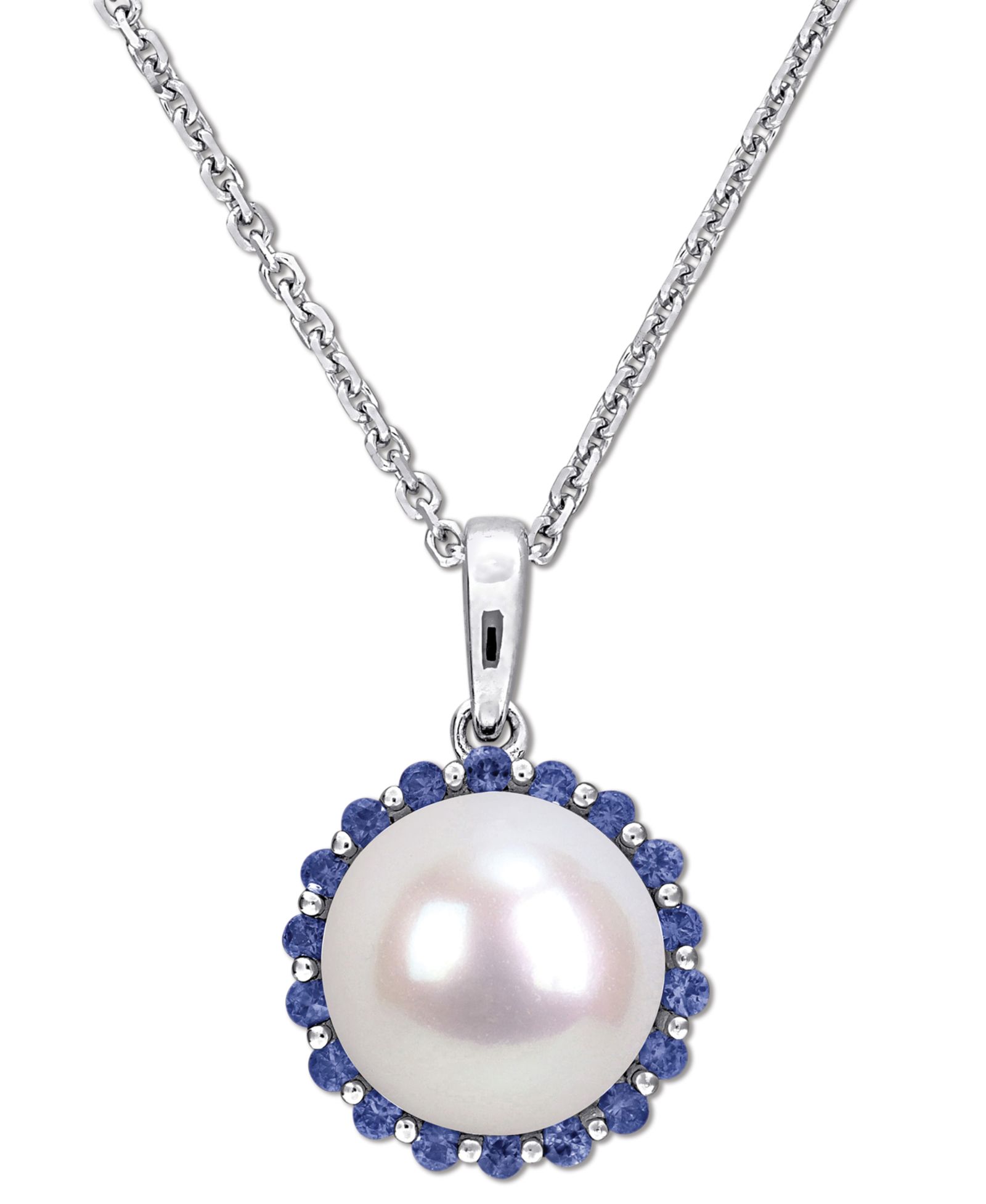 Cultured Freshwater Pearl (8mm) & Sapphire (1/3 ct. t.w.) 18" Pendant Necklace in Sterling Silver