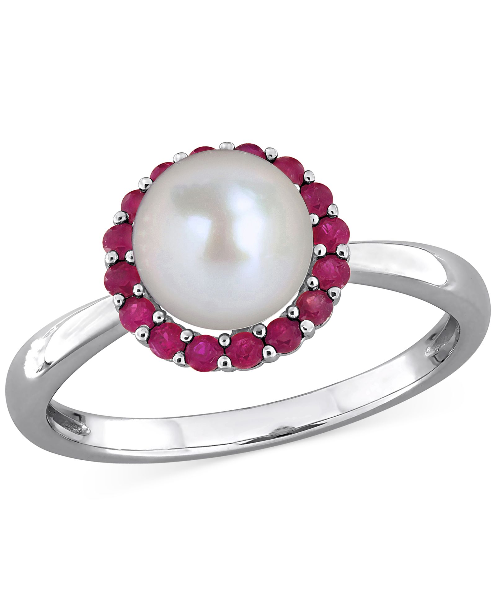 Кольцо с натуральным речным жемчугом (7-7.5mm) и рубином (1/3 ct. t.w.) в Sterling Silver