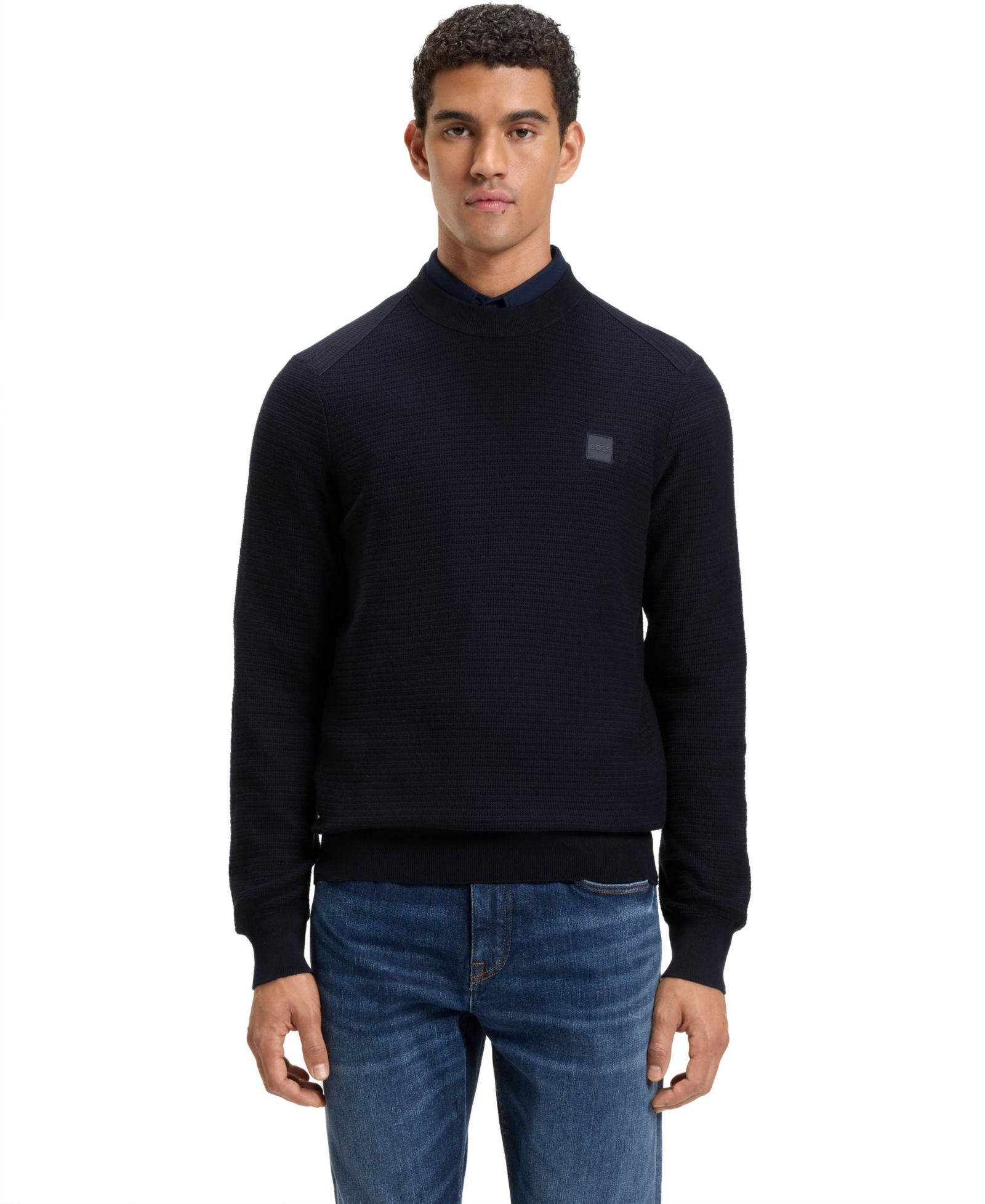 BOSS by Hugo Boss Men's Cashmere Cotton Logo Patch Structured Sweater