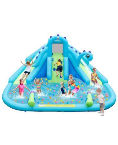 Gymax Inflatable Water Slide Blowup Water Park with Dual Slides Without Blower