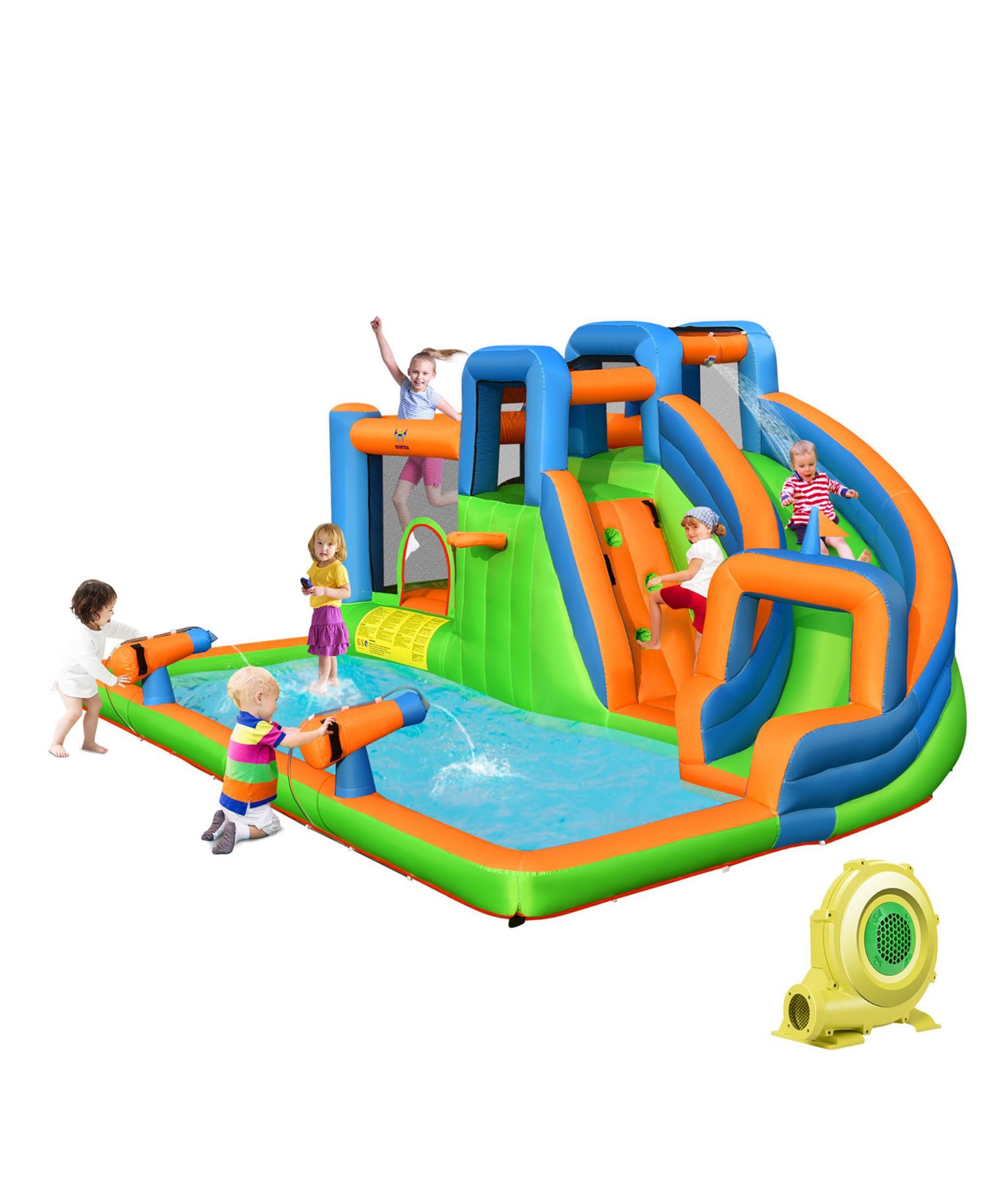 Gymax Inflatable Water Slide Giant Bounce Castle with Dual Climbing Walls and 735W Blower