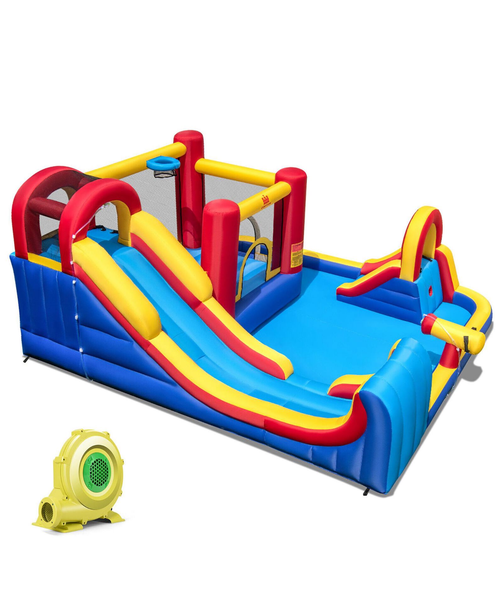 Надувной водный аттракцион Gymax Inflatable Water Slide с двойными горками и 735W Blower