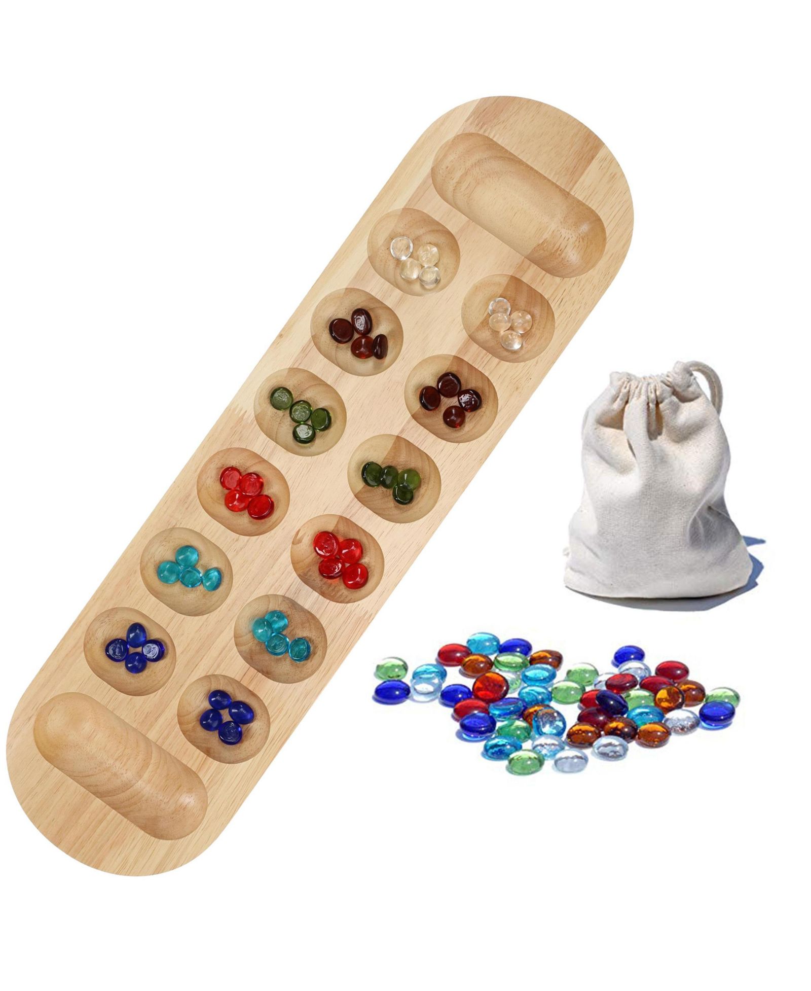 Настольная игра WE Games Mancala, 22 дюйма, натуральное дерево и стеклянные камни