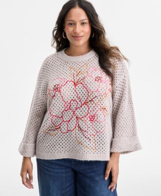 Свитер Democracy Plus Size Long Sleeve Floral Embroidered
