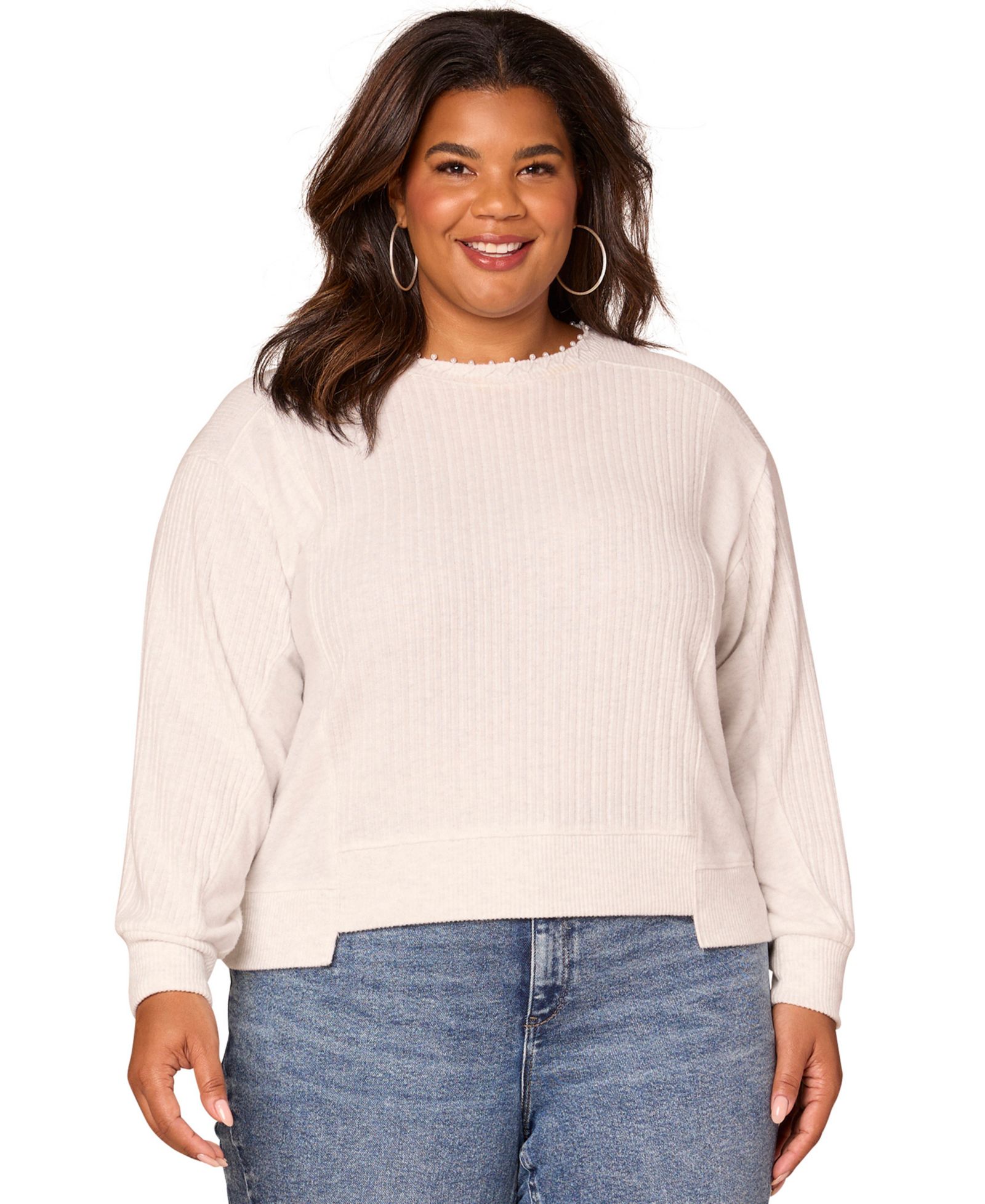 Democracy Plus Size Mixed Media Crew Neck Top