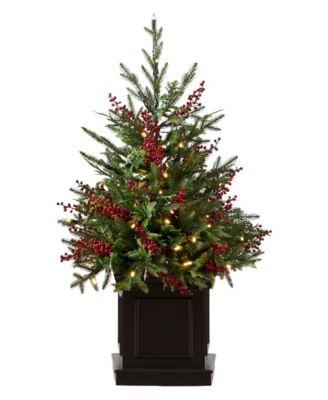 Balsam Hill 3' Pre-Lit Outdoor Red Berry Evergreen Potted Tree