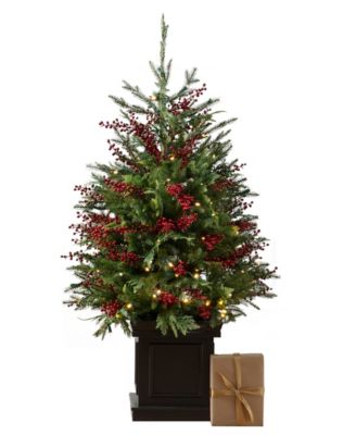 Balsam Hill 4' Pre-Lit Outdoor Red Berry Evergreen Potted Tree