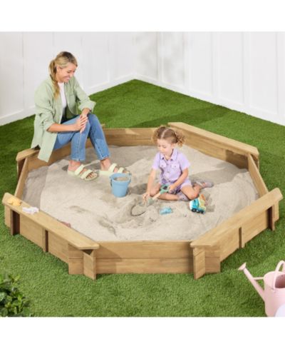 Best Choice Products Octagonal Wooden Sandbox, 78"L x 78"W, with Benches & Cover, Seating for 8, Ages 2+