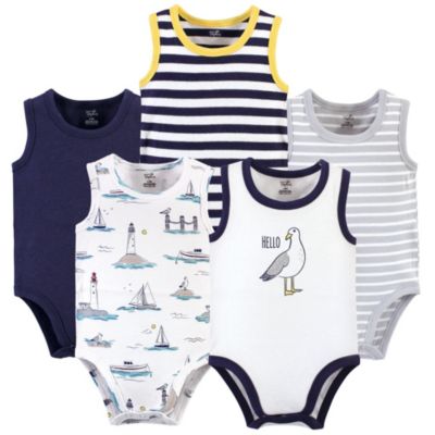 Touched by Nature Baby Boys Five-Piece Natural Cotton Sleeveless Onesies