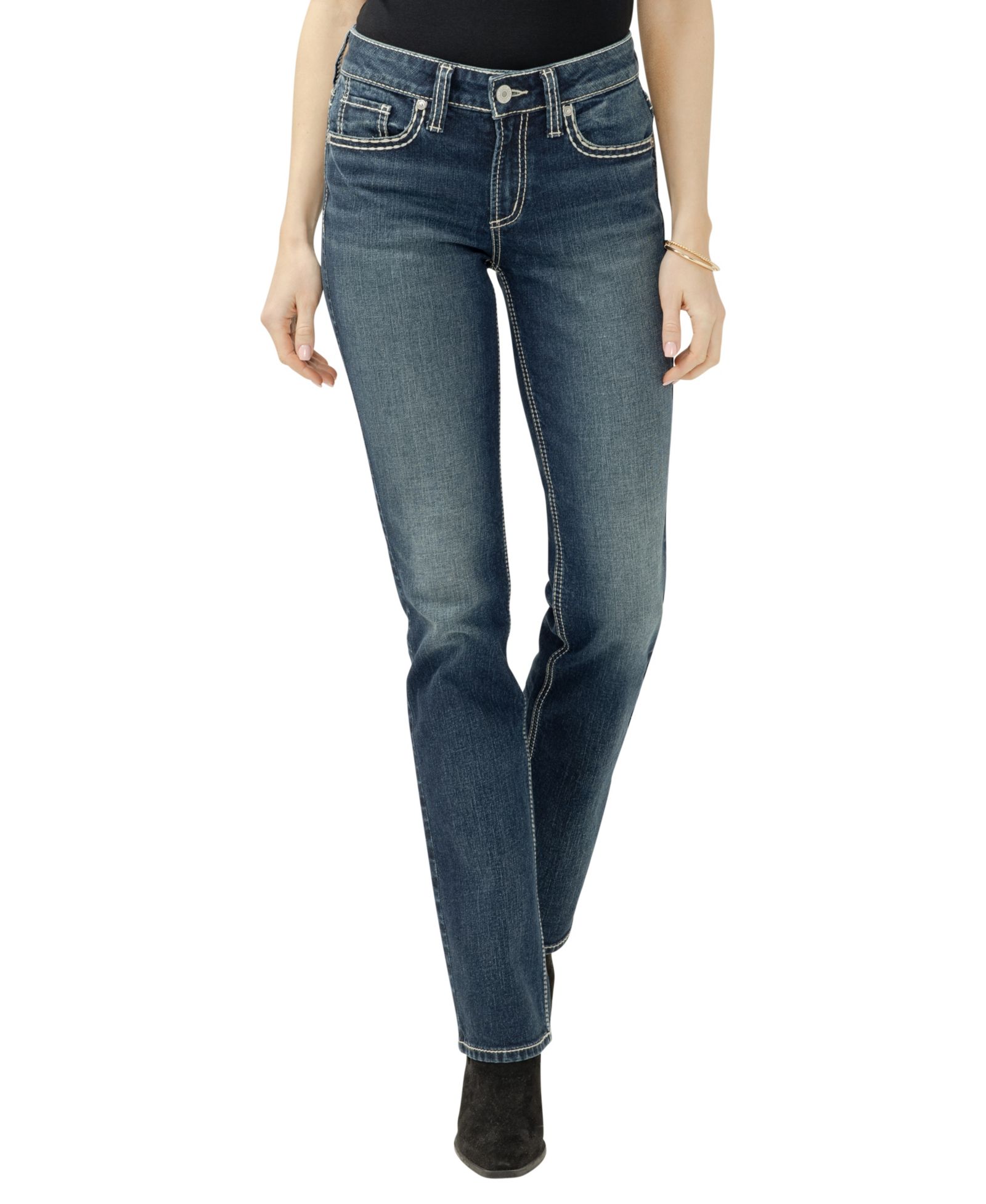 Silver Jeans Co. Women's Suki Mid Rise Curvy Fit Slim Bootcut Jeans