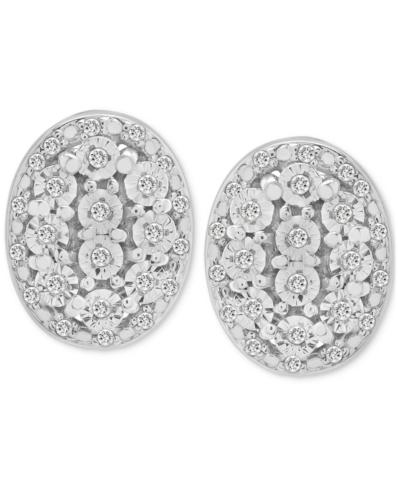 Diamond Oval Halo Cluster Earrings (1/10 ct. t.w.) в Sterling Silver