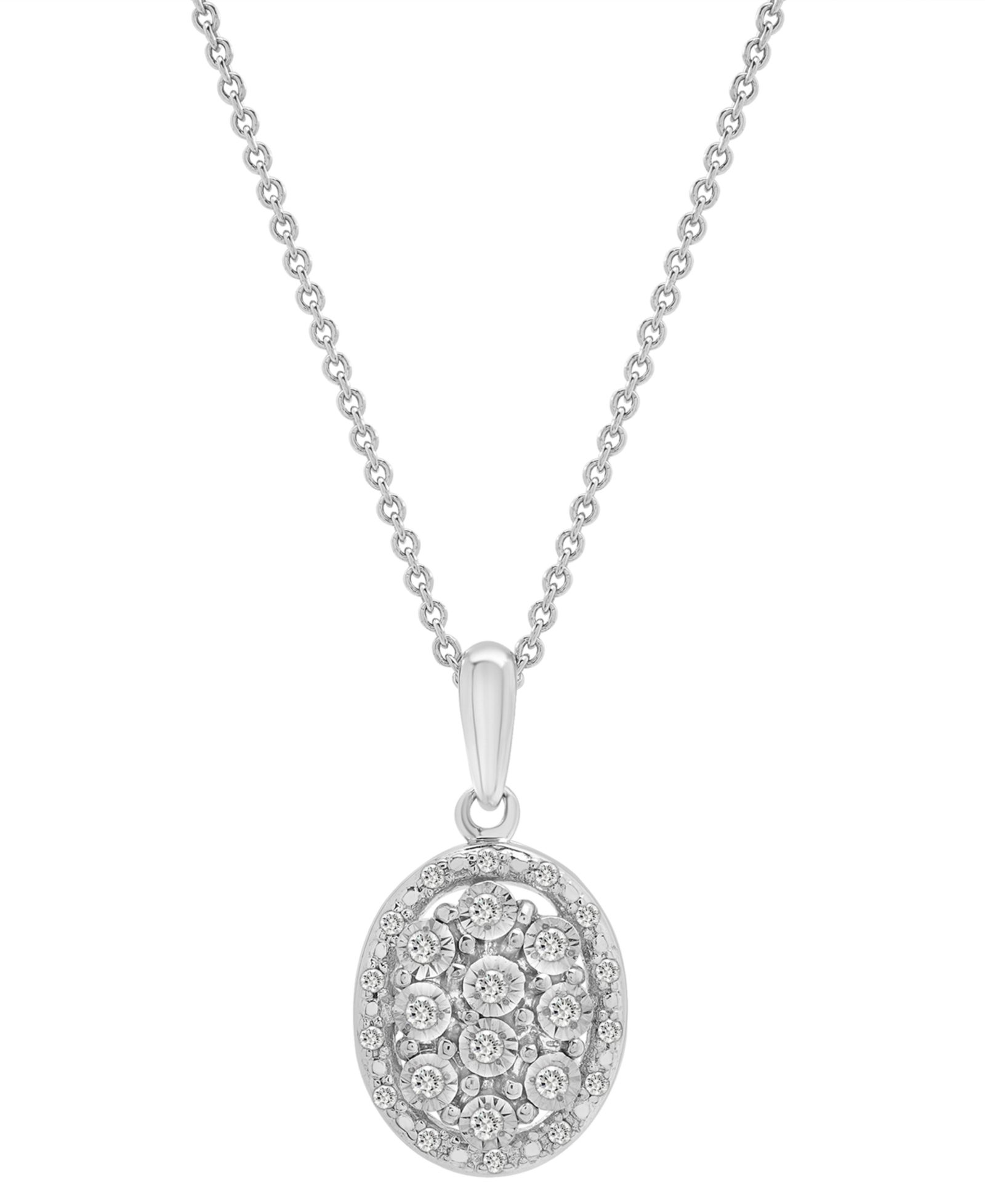 Подвеска Diamond Octagon Halo Cluster 18" из стерлингового серебра, 1/10 ct. t.w.