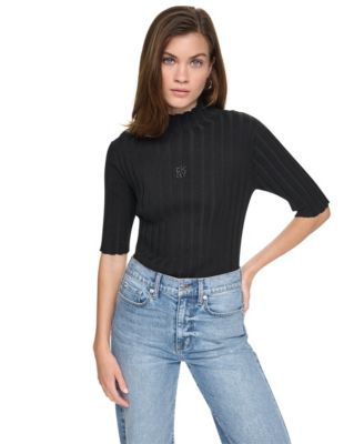 Женский трикотажный свитер DKNY Jeans с широкой резинкой и воротником-стойкой, рукав 3/4