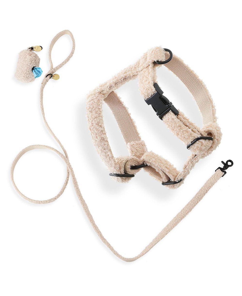 THE LICKER STORE, Teddy Boucle Adjustable Harness and Leash Walk Set with Poop Bag Pouch