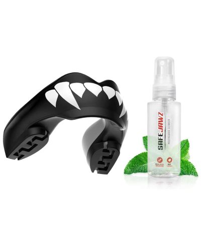 SafeJawz ORTHO Sports Mouth Guard for Braces with Case and Disinfectant Spray Bundle Kit for Basketball, Football, MMA, Hockey, Wrestling