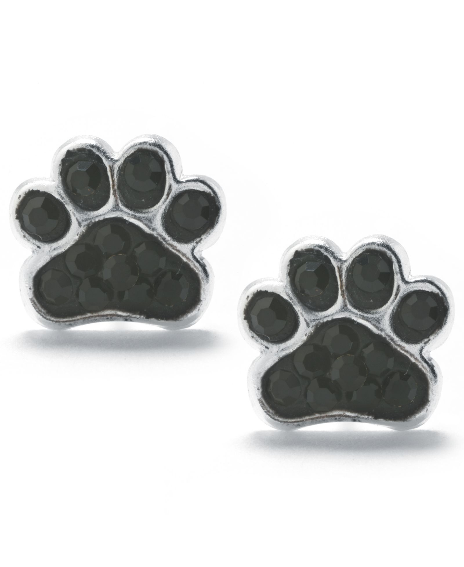 Jet Pavé Paw Print Stud Earrings in Sterling Silver