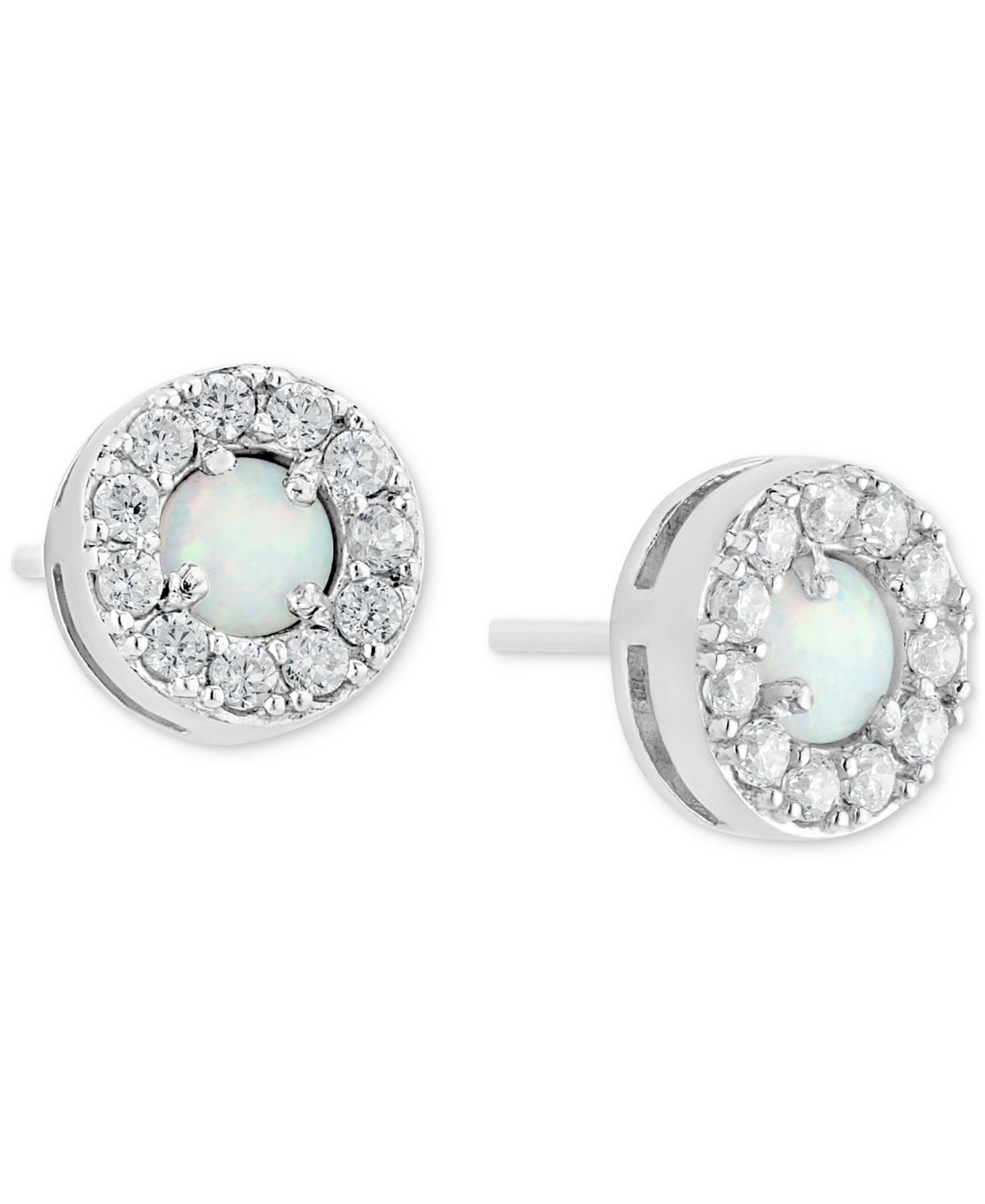 Simulated Opal & Cubic Zirconia Halo Stud Earrings (4MM) in Sterling Silver, Created for Macy's