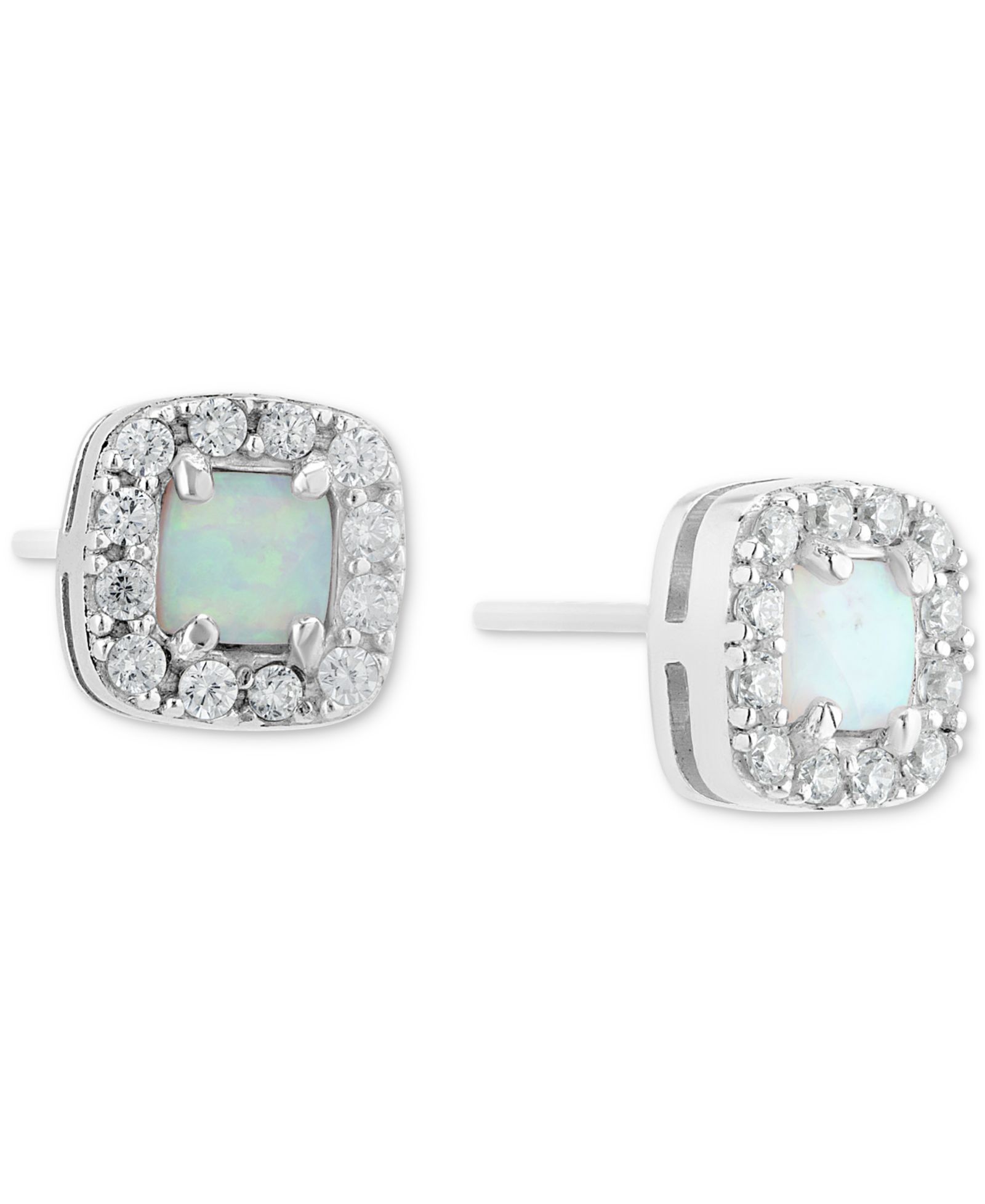 Серьги-гвоздики Simulated Opal & Pavé Halo Square Stud Earrings Sterling Silver