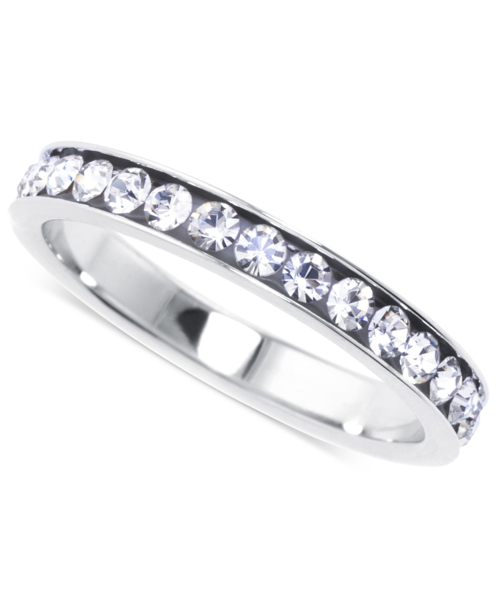 Crystal Eternity Flat Edge Stacking Band in Sterling Silver