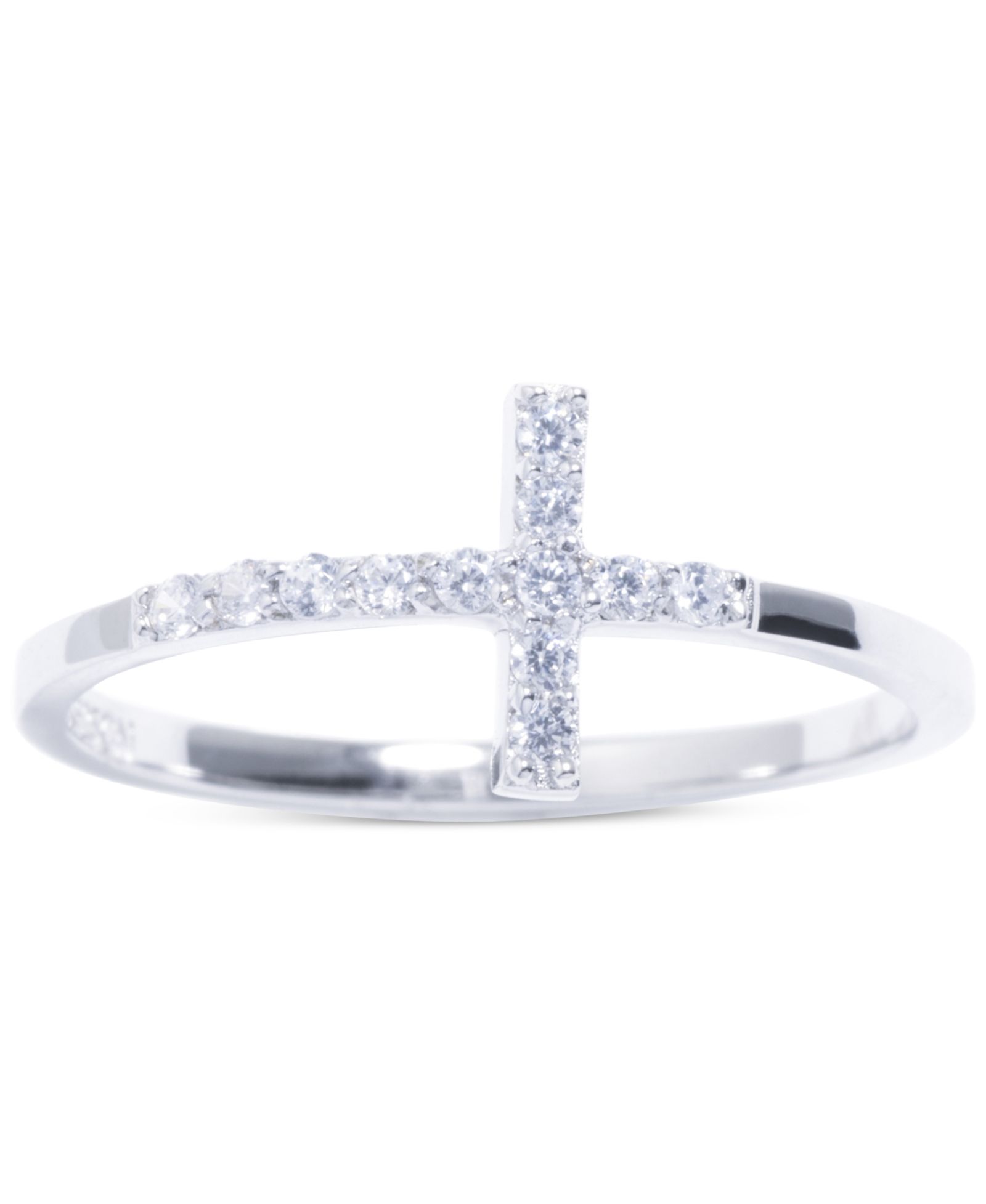 Pavé Crystal Thin Cross Ring in Sterling Silver and Gold Over Sterling Silver
