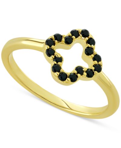 Black Spinel Open Clover Ring (1/6 ct. t.w.) in 18k Gold-Plated Sterling Silver