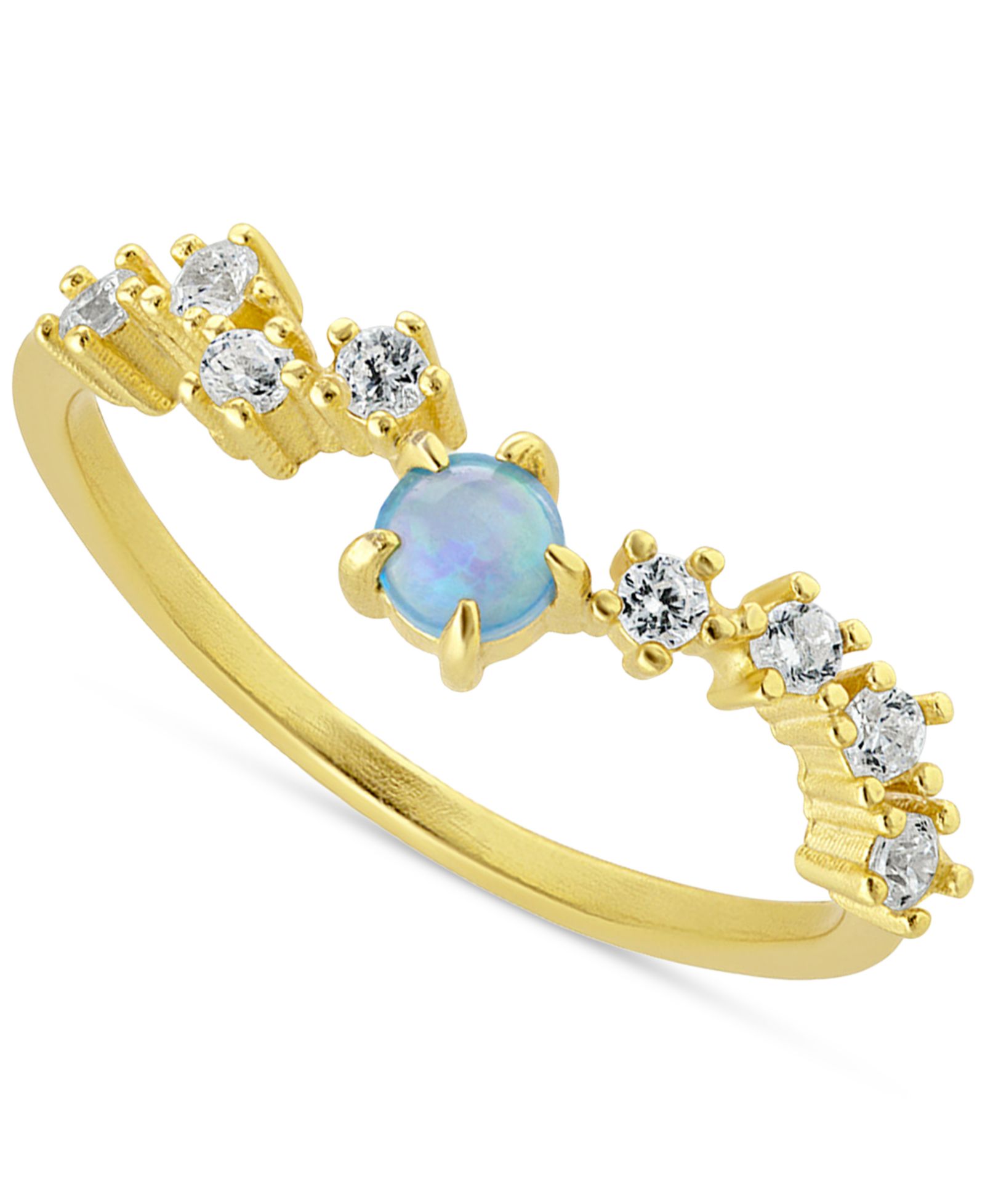 Кольцо Macy's Simulated Opal (3mm) & Pavé Wavy Accent из 18k Gold-Plated Sterling Silver