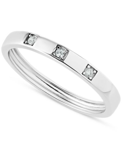 Pavé Cubic Zirconia Triple Stone Ring in Sterling Silver