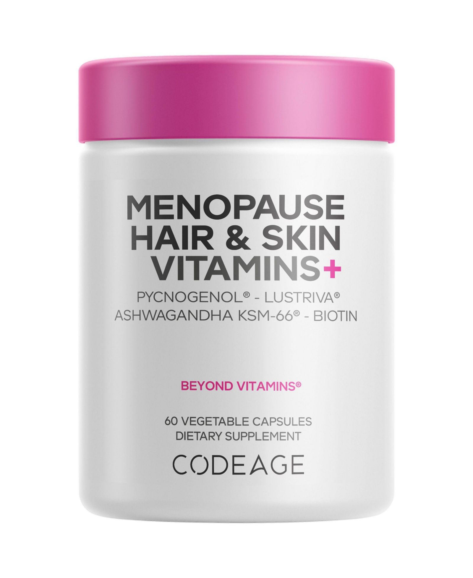 Витамины Codeage для волос и кожи при менопаузе, Lustriva, Pycnogenol, KSM-66 Ashwagandha, 60 Capsules