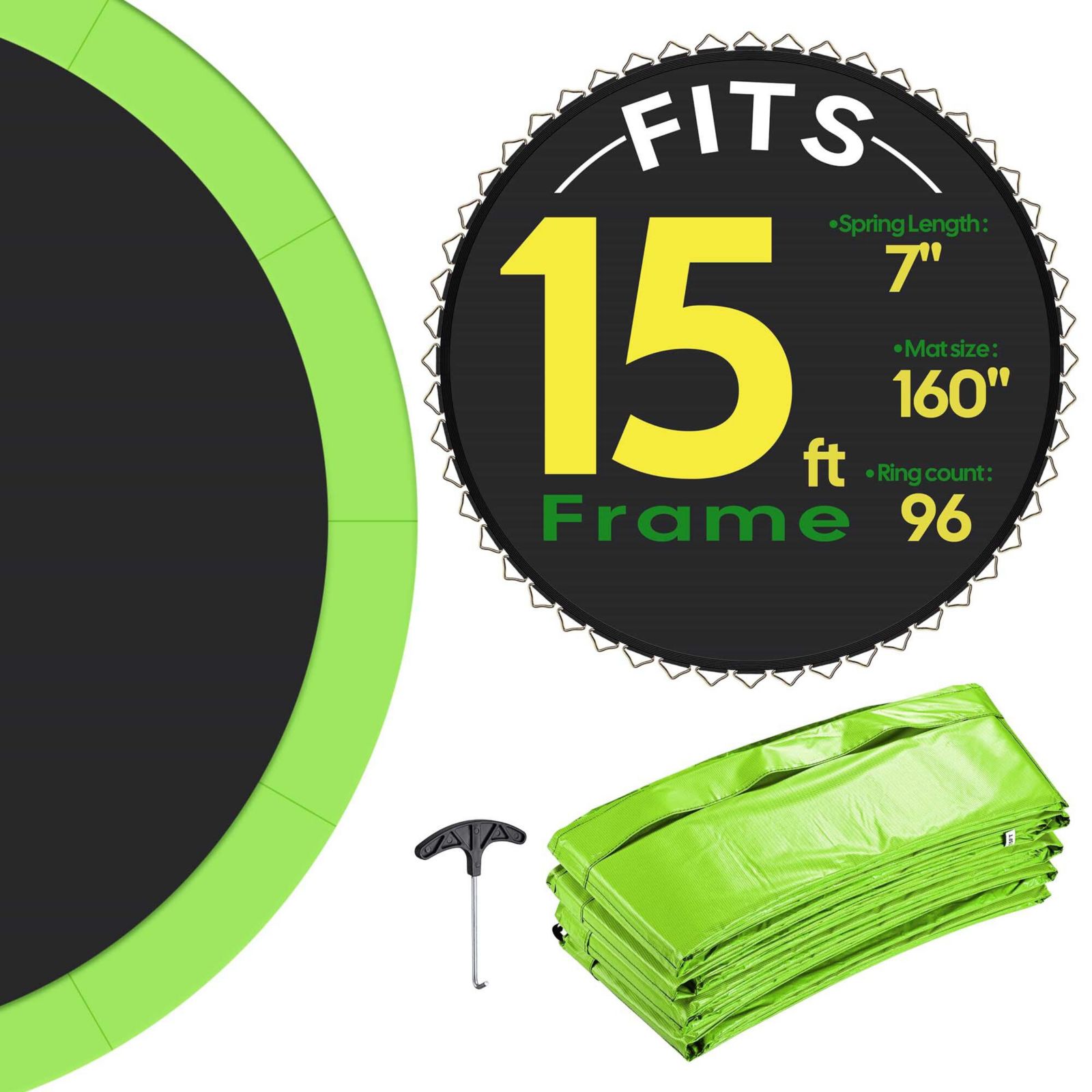 Yescom Trampoline Mat and Pad Replacement Kit with 96 V-Hooks Fits 15 ft Trampoline Frame Green