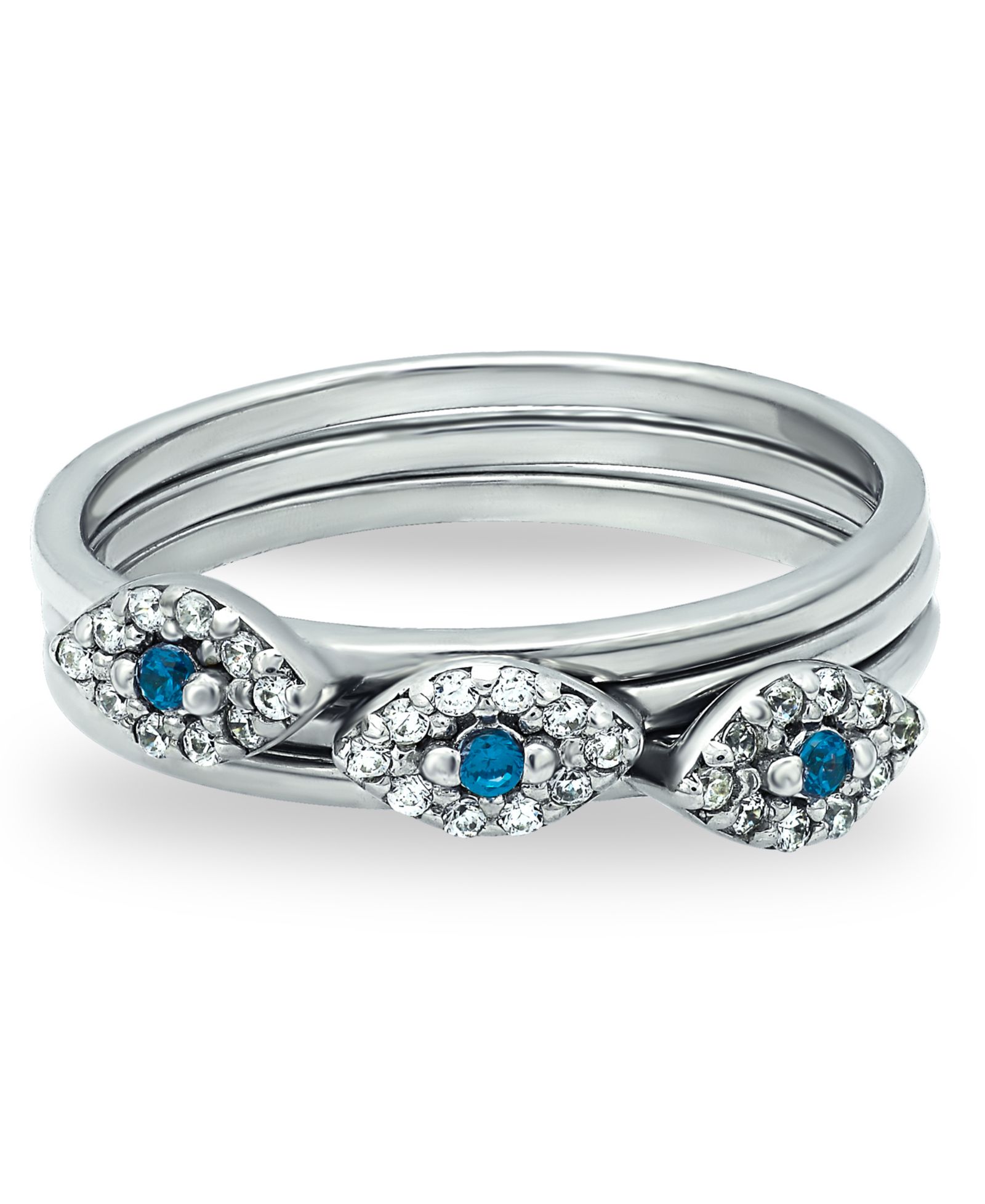 Macy's Cubic Zirconia Evil Eye Trio 18K Silver Plate Stack Ring, Set of 3 Rings