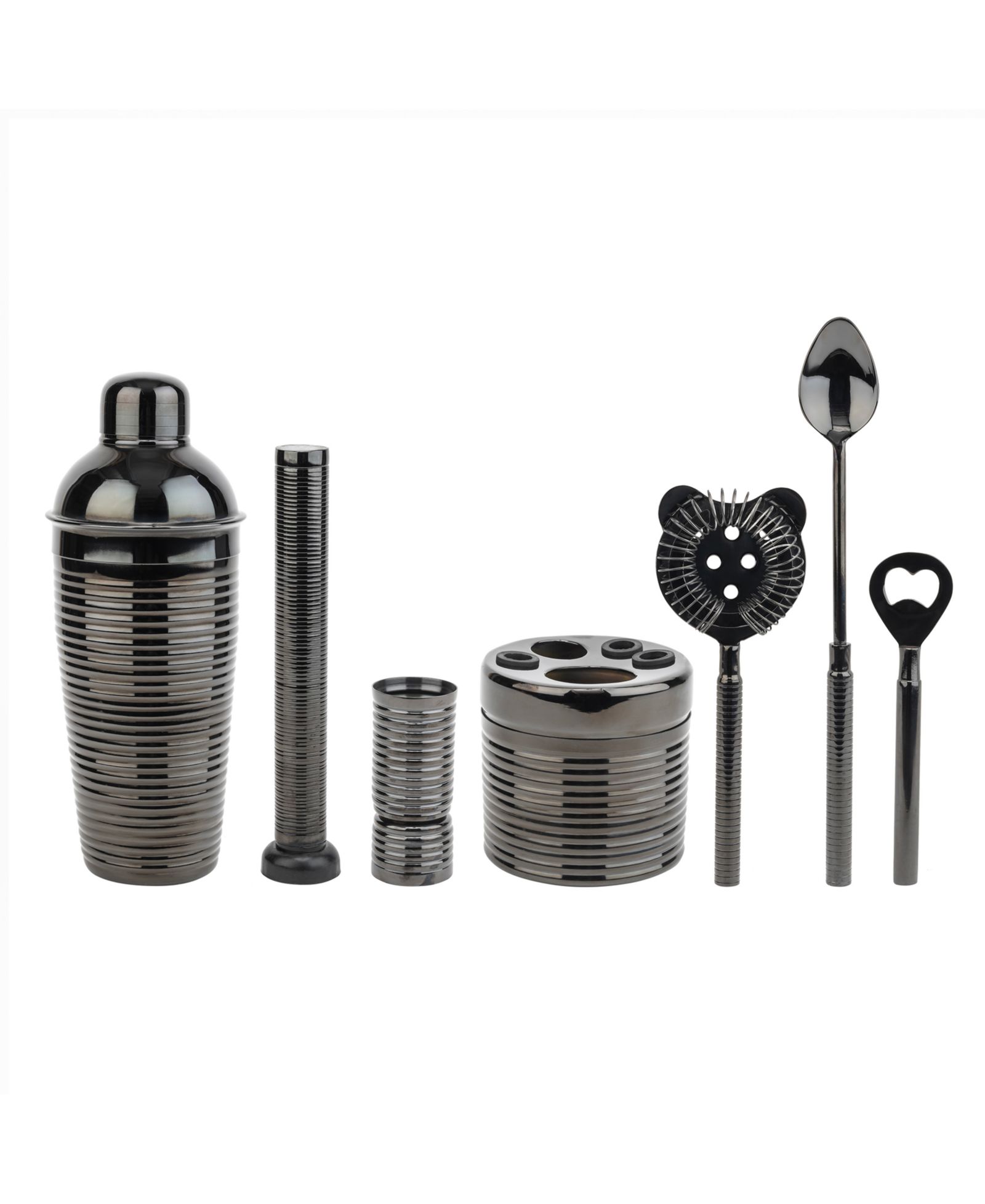 French Home Textured Metal Barware, Set of 7