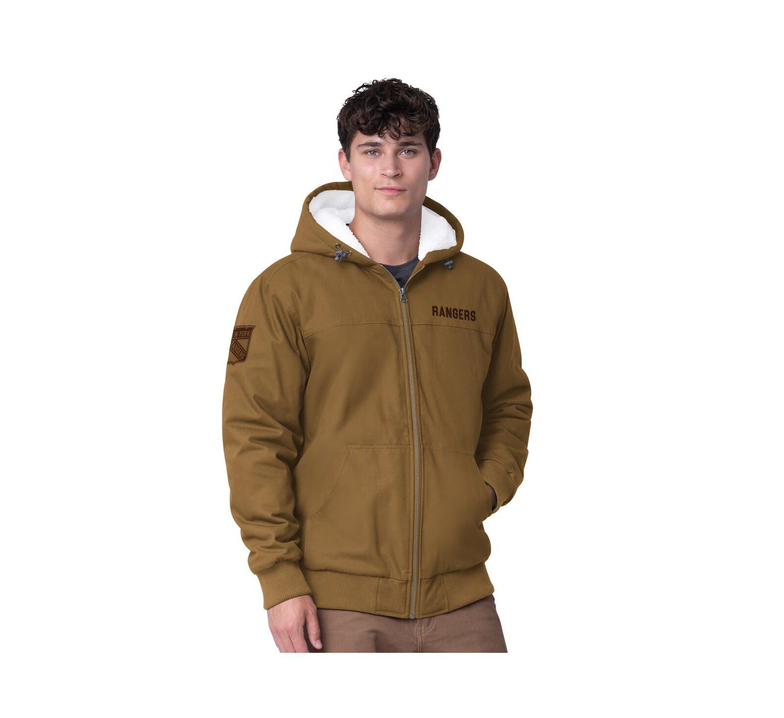 G-III Sports by Carl Banks Men's Tan New York Rangers Build Up Full-Zip Hoodie Jacket
