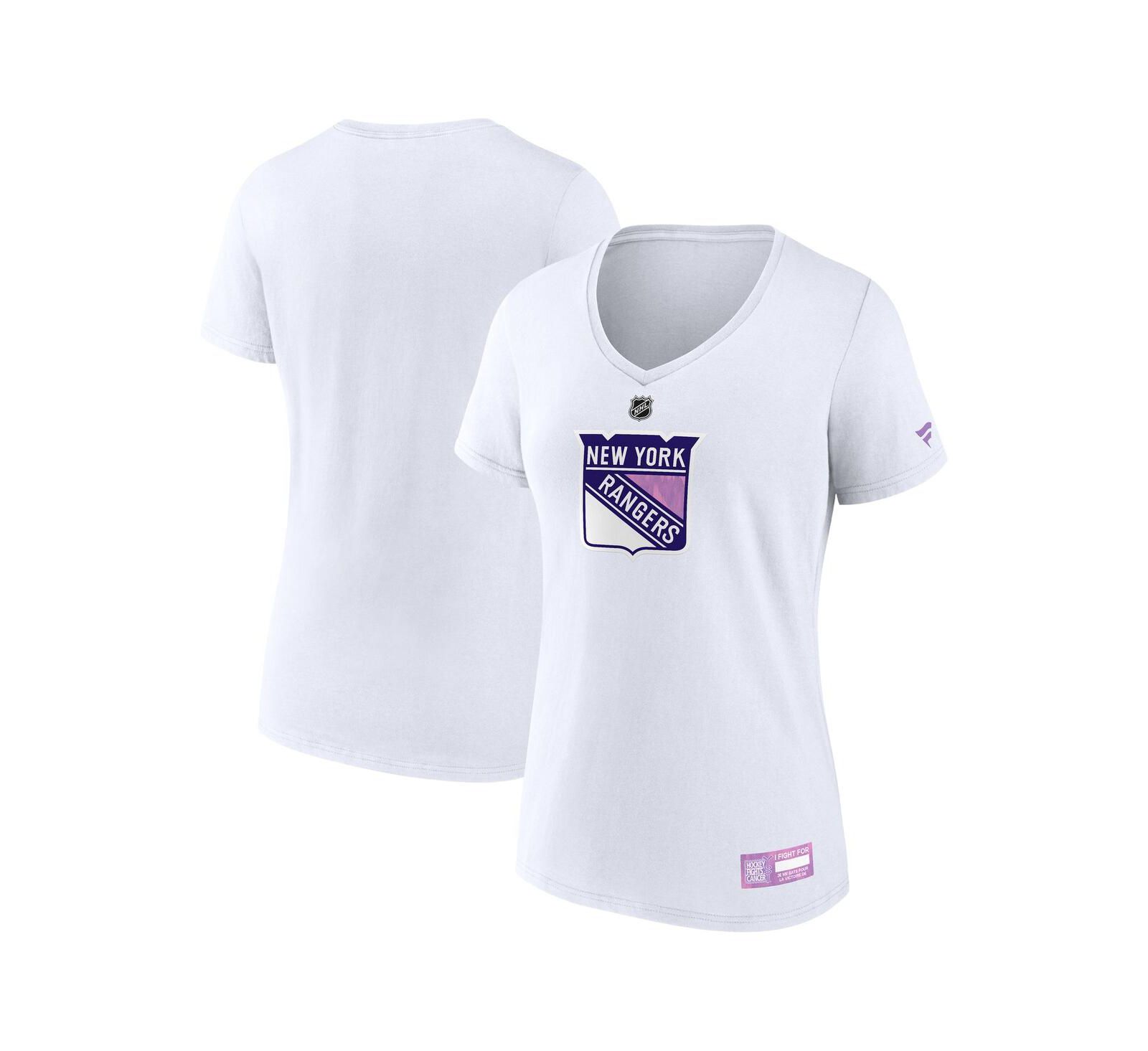 Fanatics Women's White New York Rangers 2024 Hockey Fights Cancer V-Neck T-Shirt