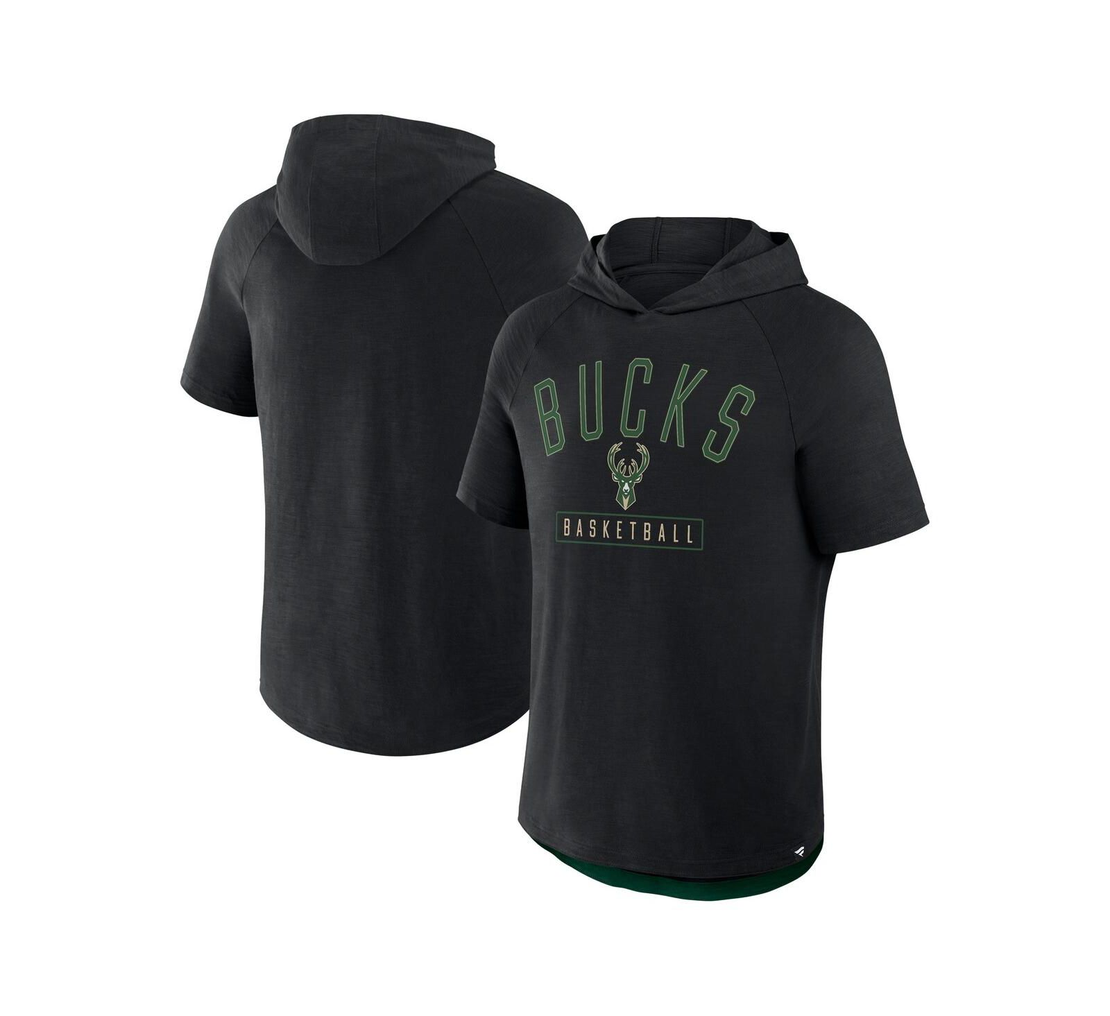 Fanatics Мужская черная футболка-худи Raglan Milwaukee Bucks Pass Legend