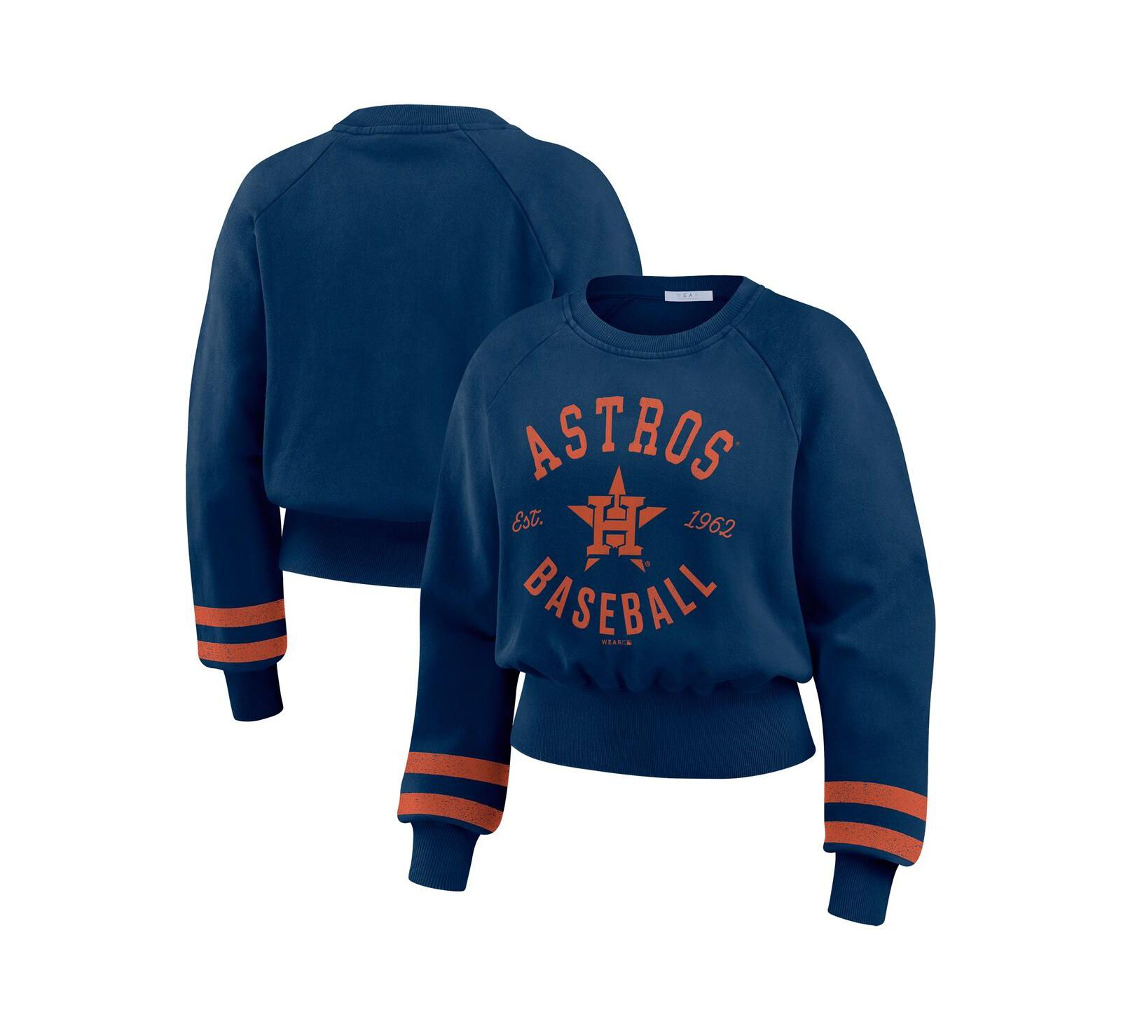 Женский свитшот WEAR by Erin Andrews Navy Houston Astros Vintage Washed Cropped Pullover