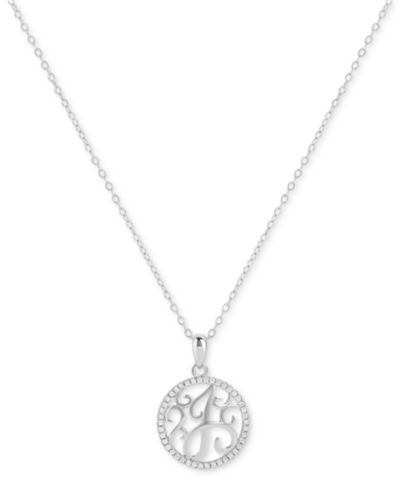 Giani Bernini Cubic Zirconia Filigree Initial J Monogram 18" Pendant Necklace in Sterling Silver, Macy's Exclusive
