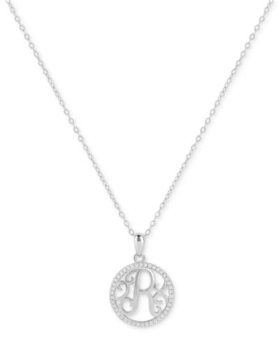 Giani Bernini Cubic Zirconia Filigree Initial R Monogram 18" Pendant Necklace in Sterling Silver, Macy's Exclusive