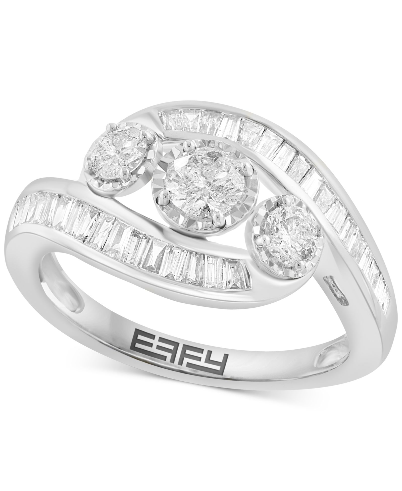 EFFY® кольцо с бриллиантами, круглыми и багетными камнями, тройное плетение (1 ct. t.w.) в 14k белом золоте