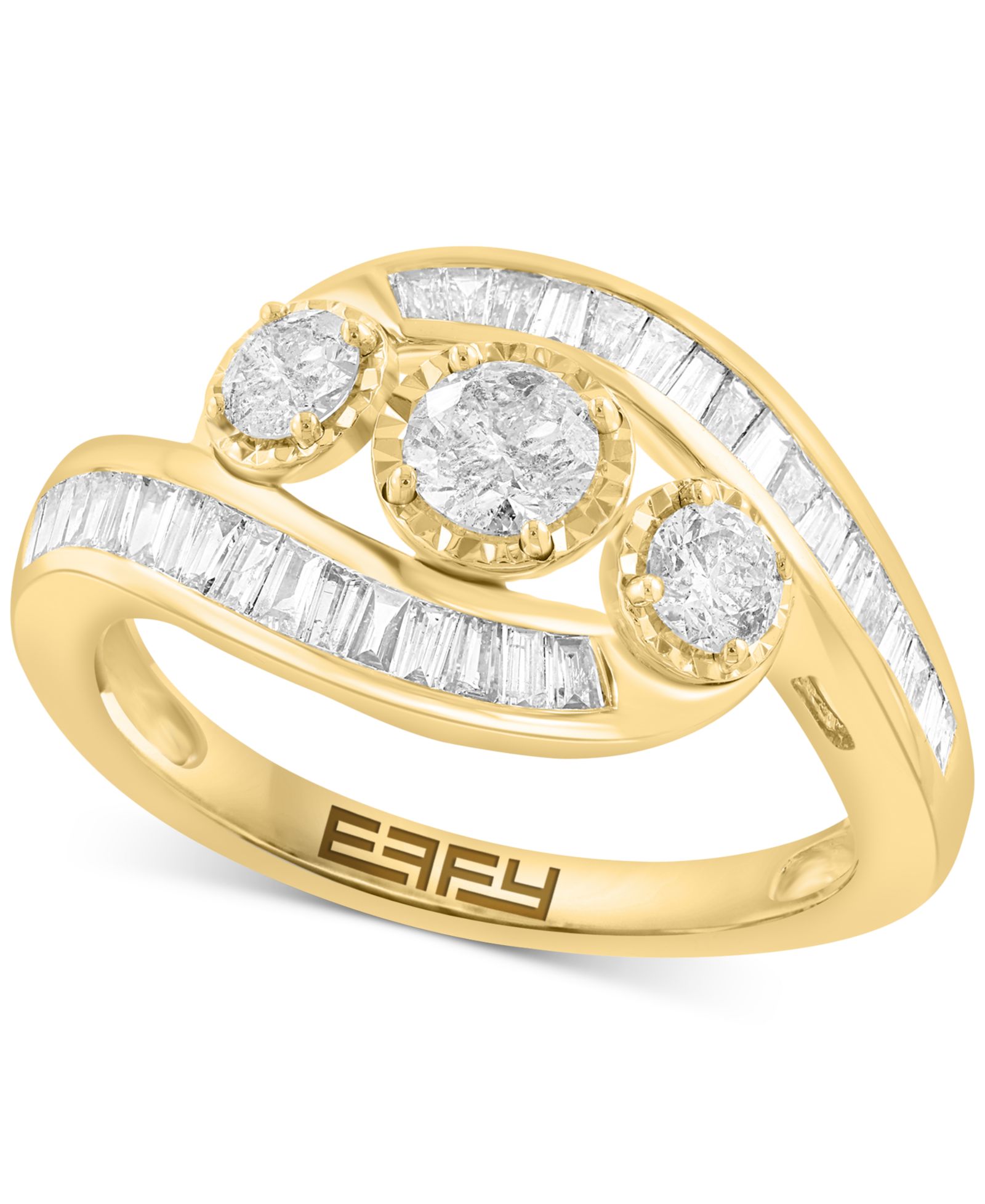 Кольцо EFFY® Diamond Round & Baguette Triple Stone Swirl 14k Gold