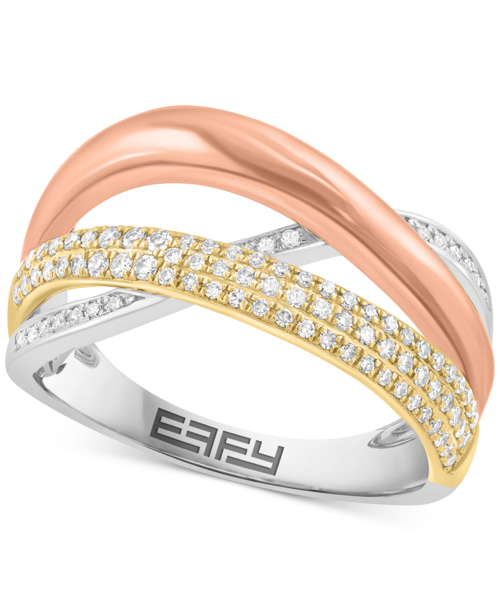 EFFY® кольцо Three Band Crossover с бриллиантовым паве (1/3 ct. t.w.) из 14k трехцветного золота