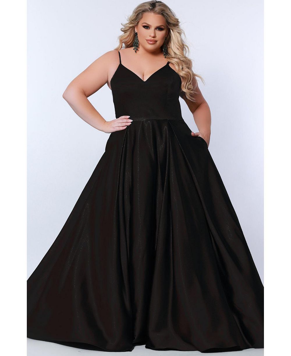 Sydney's Closet Women's Satin A-Line V-Neck Evening Gown