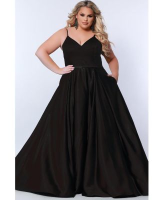 Sydney's Closet Women's Satin A-Line V-Neck Evening Gown