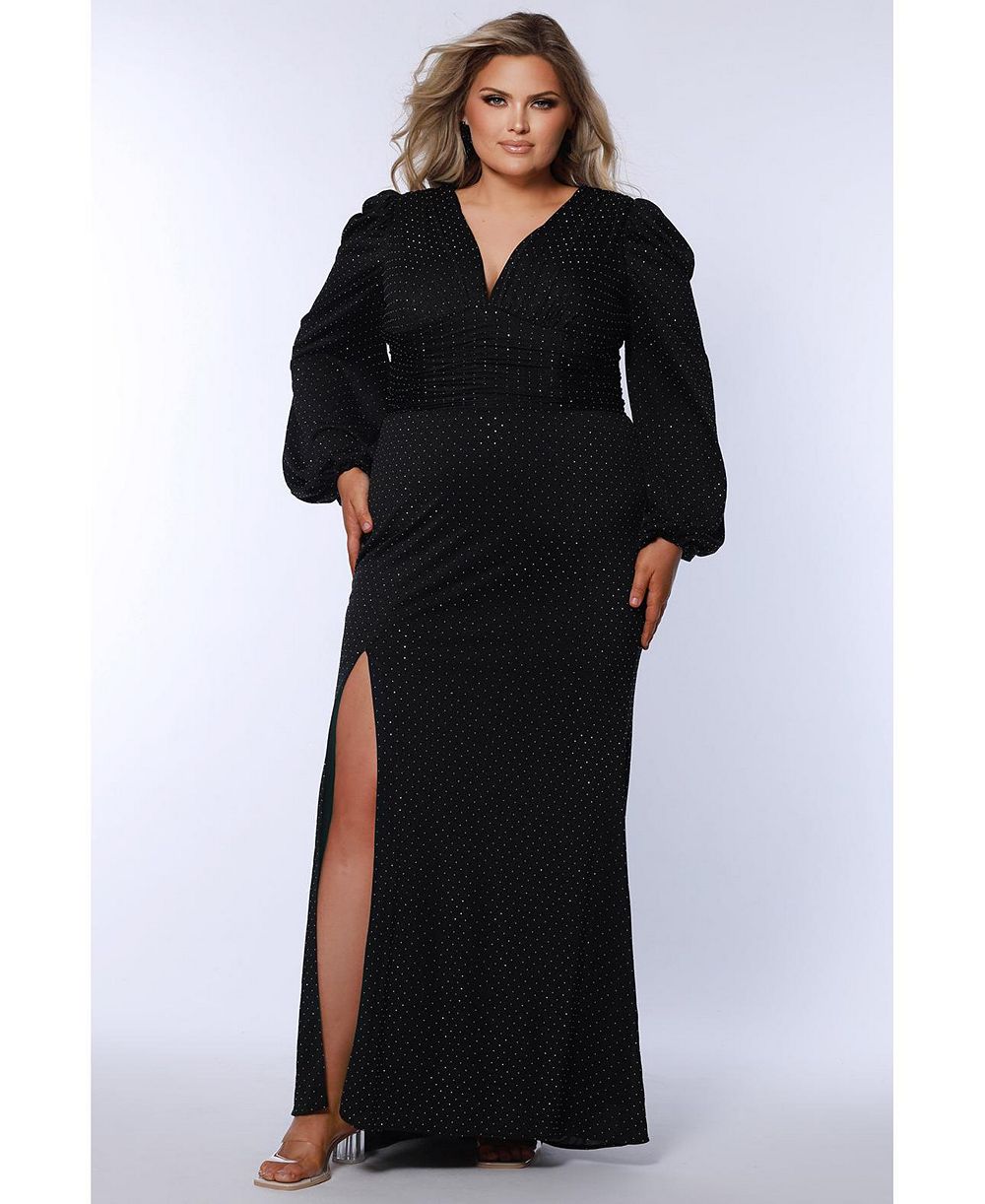 Женское вечернее платье Celebrations by Sydney's Closet V-Neck Puff Sleeve Long