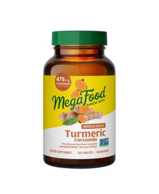 MegaFood Whole Body Turmeric Curcumin Supplement with Black Pepper and Vitamin C, 120 Count