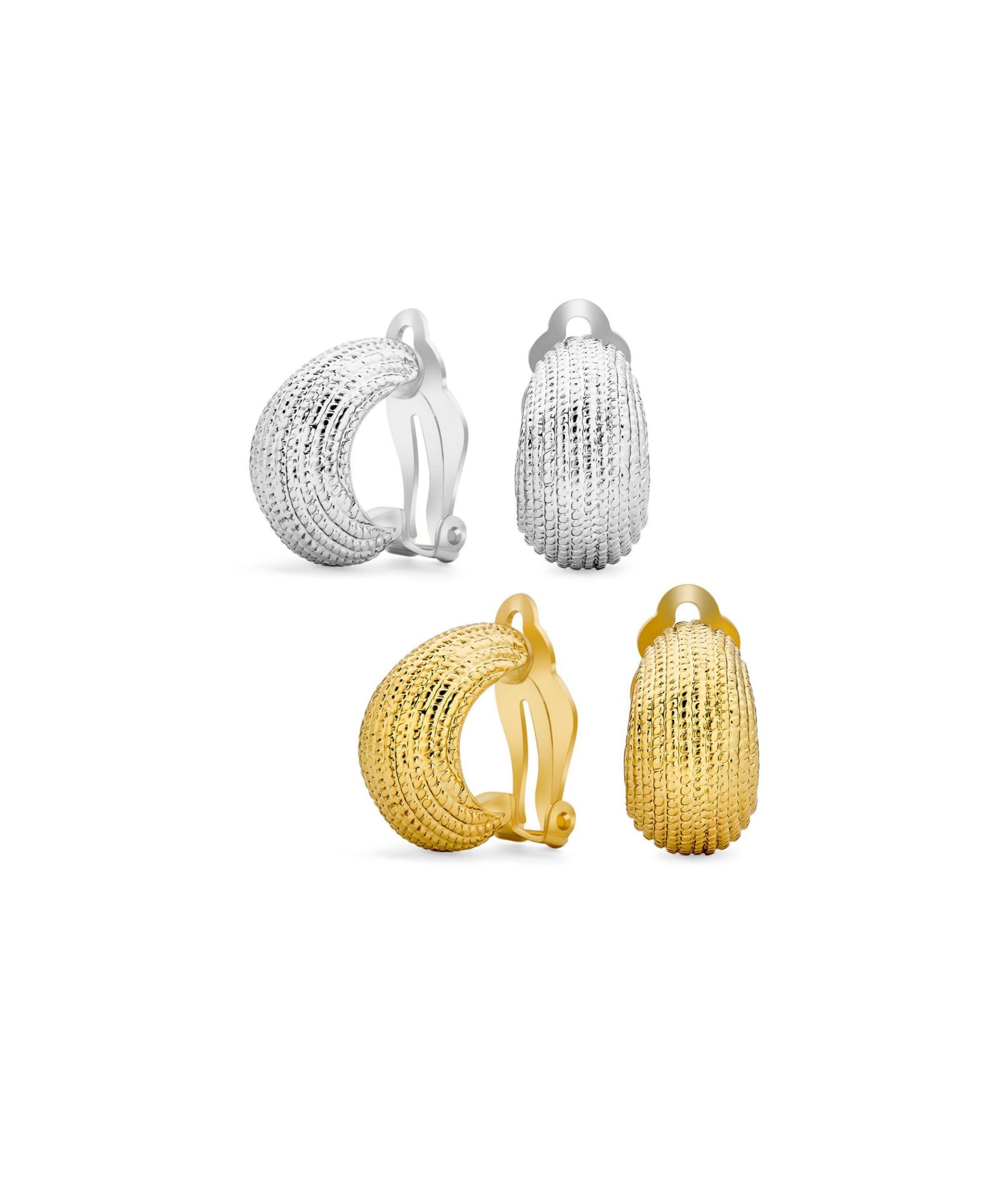 Серьги Bling Jewelry Silver Gold Plated Grooved Cable Rope Stripe Clip On (2 Set)